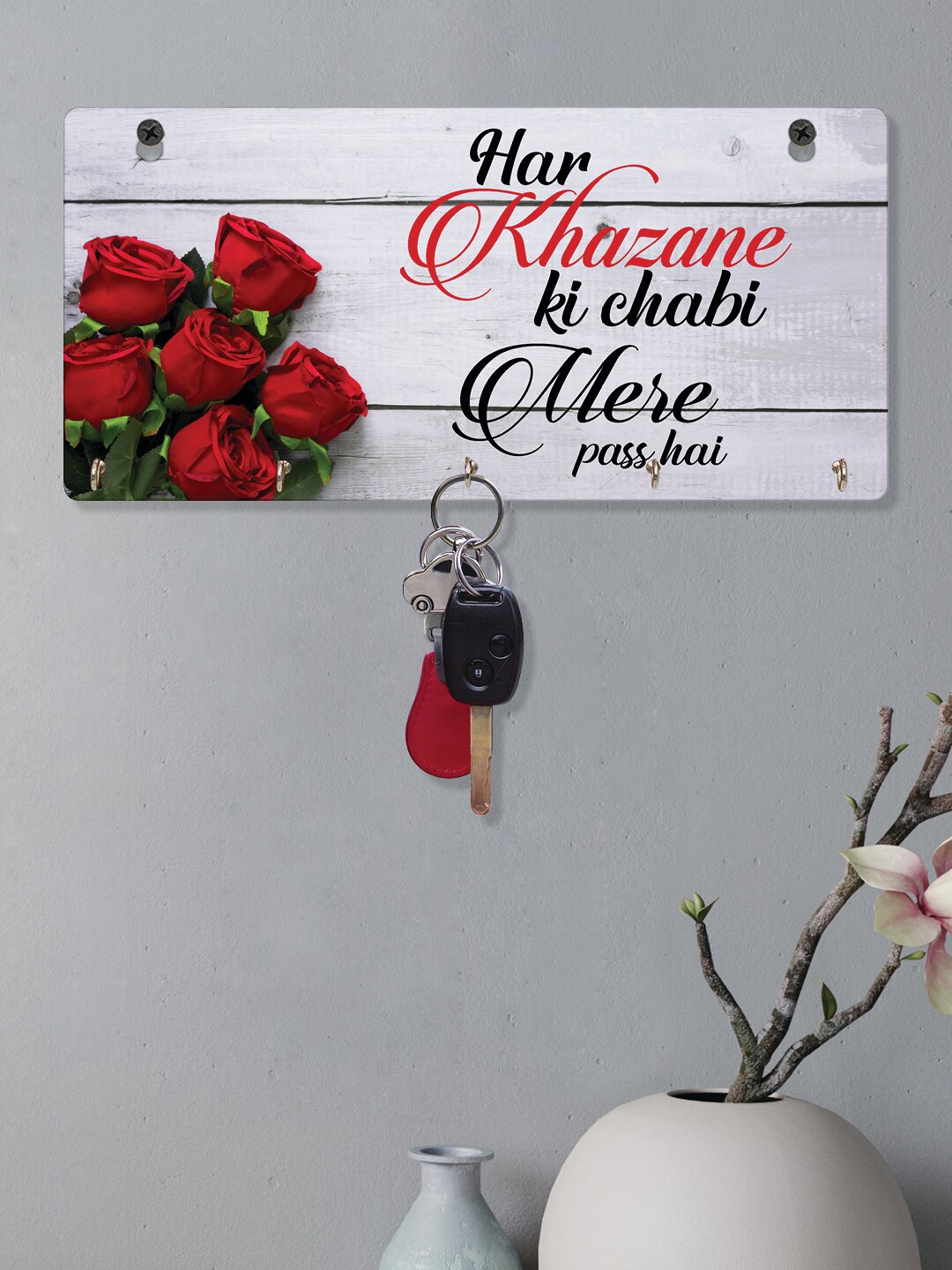 

RANDOM Grey & Red Printed Wall Hanging Key Holder