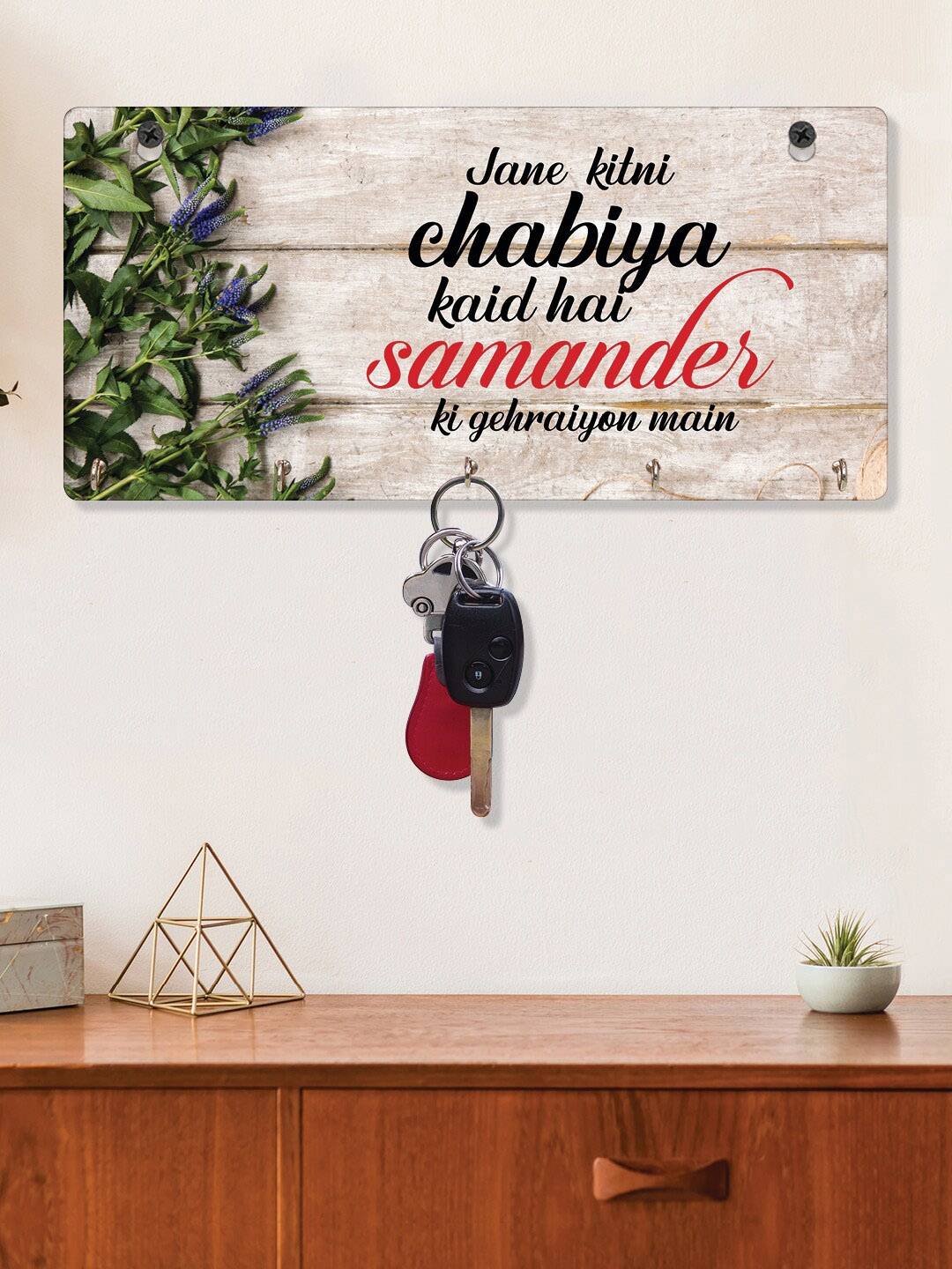 

RANDOM Multicolored Printed Quotes Key Holder with 5 Hooks, Multi