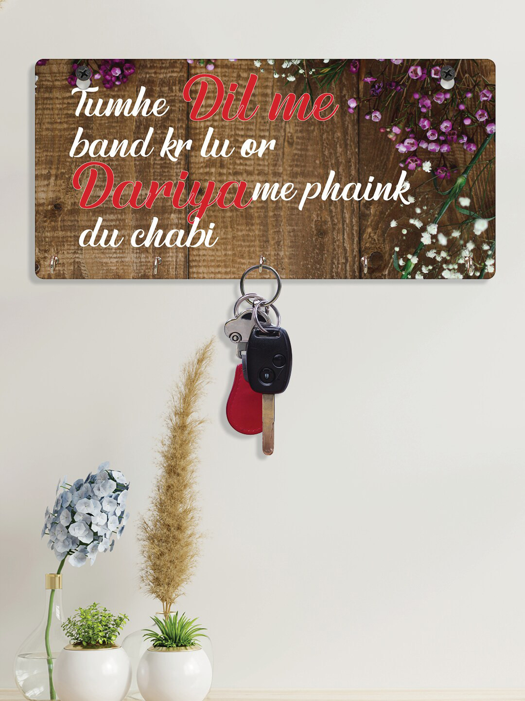 

RANDOM Brown & Red Printed Quotes 5 Hooks Key Holders