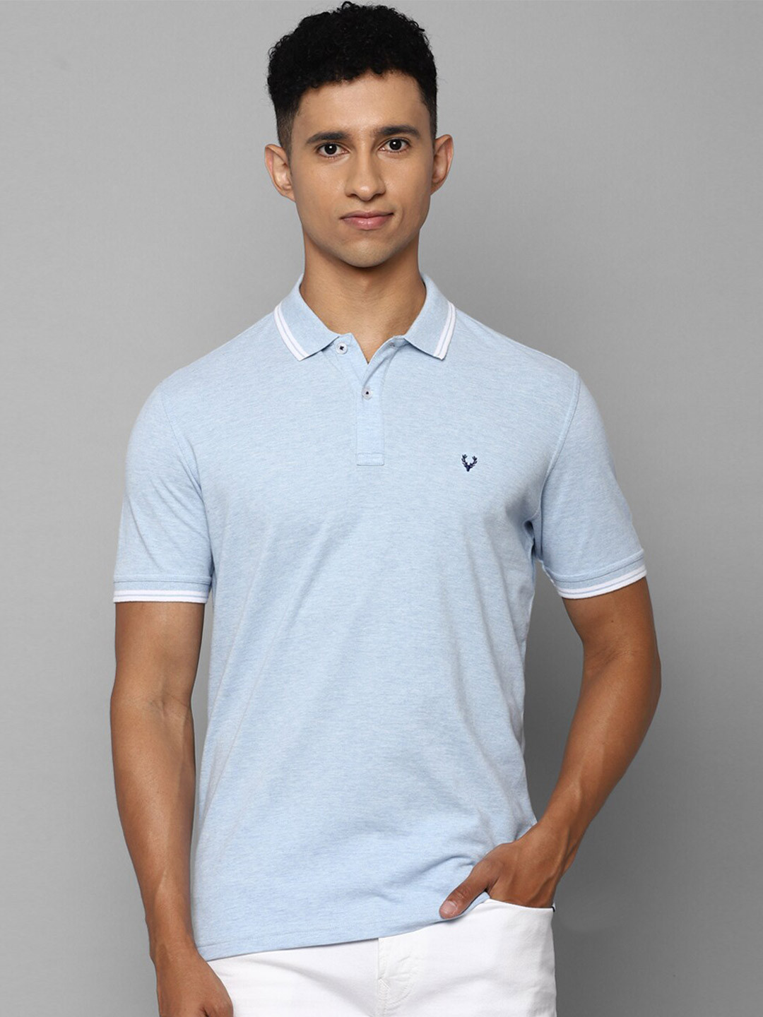 

Allen Solly Men Blue Solid Cotton Polo Collar T-shirt