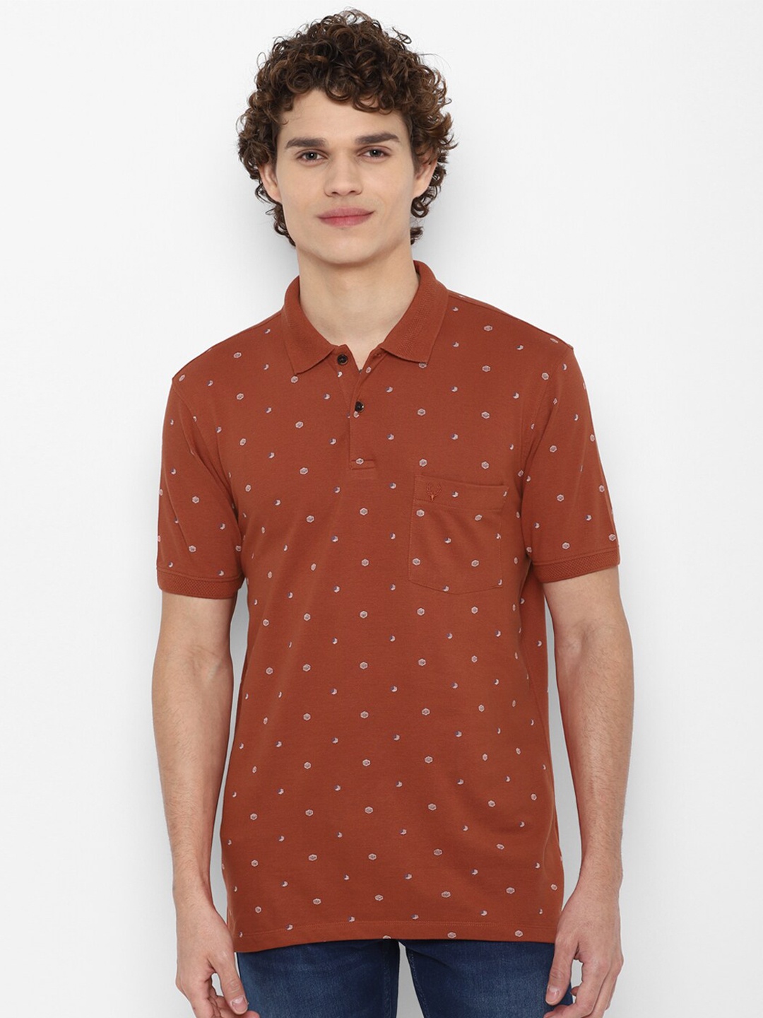 

Allen Solly Men Brown Printed Cotton Polo Collar T-shirt
