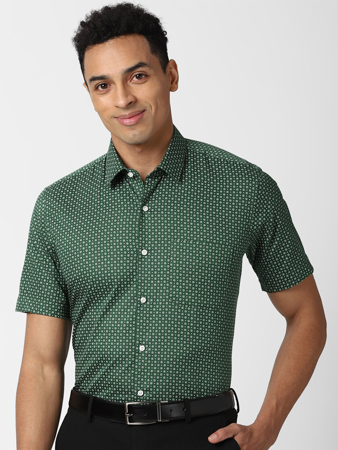 

Peter England Men Green Printed Formal Shirt