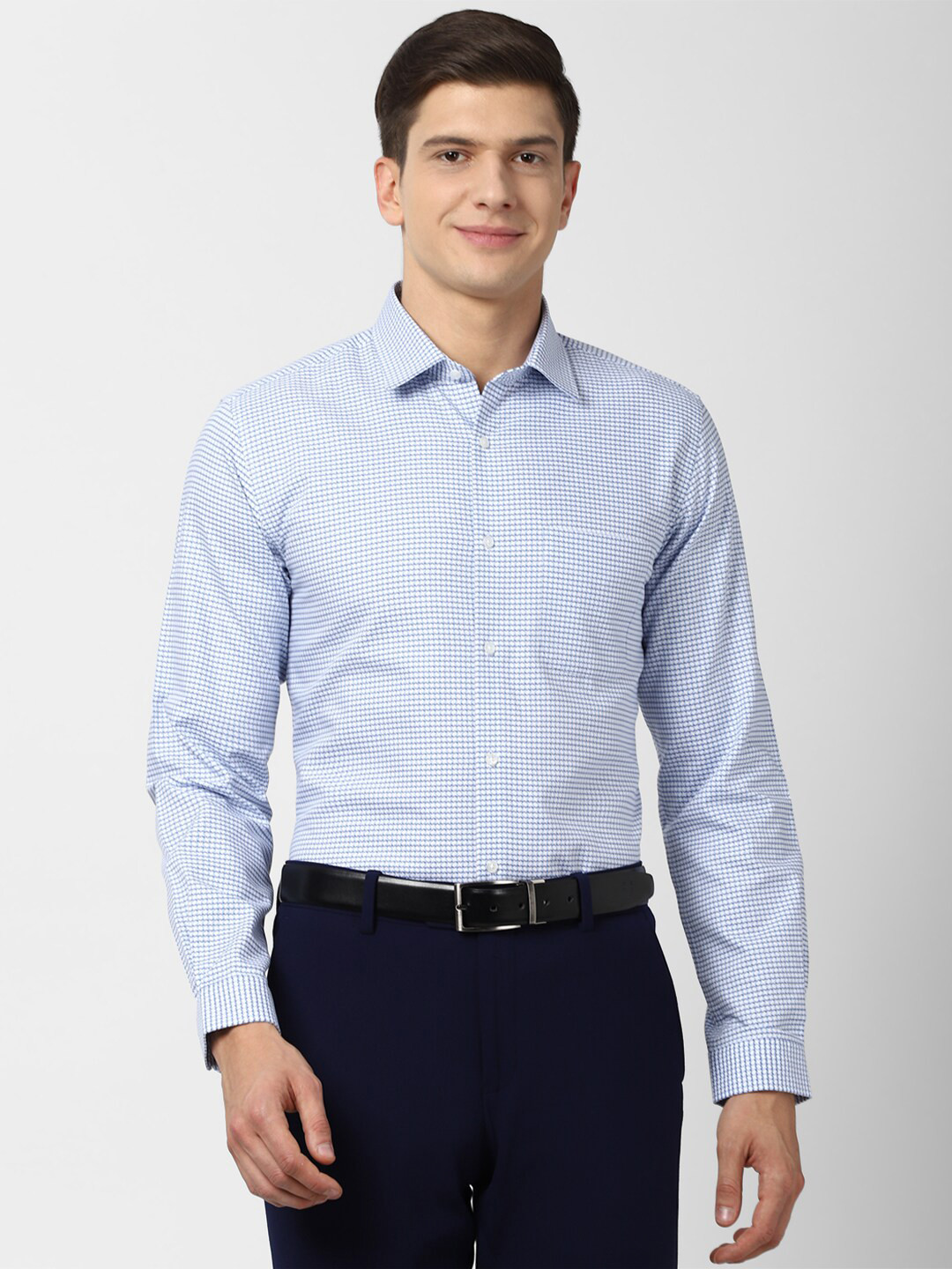 

Peter England Men Blue Slim Fit Micro Checks Checked Formal Shirt