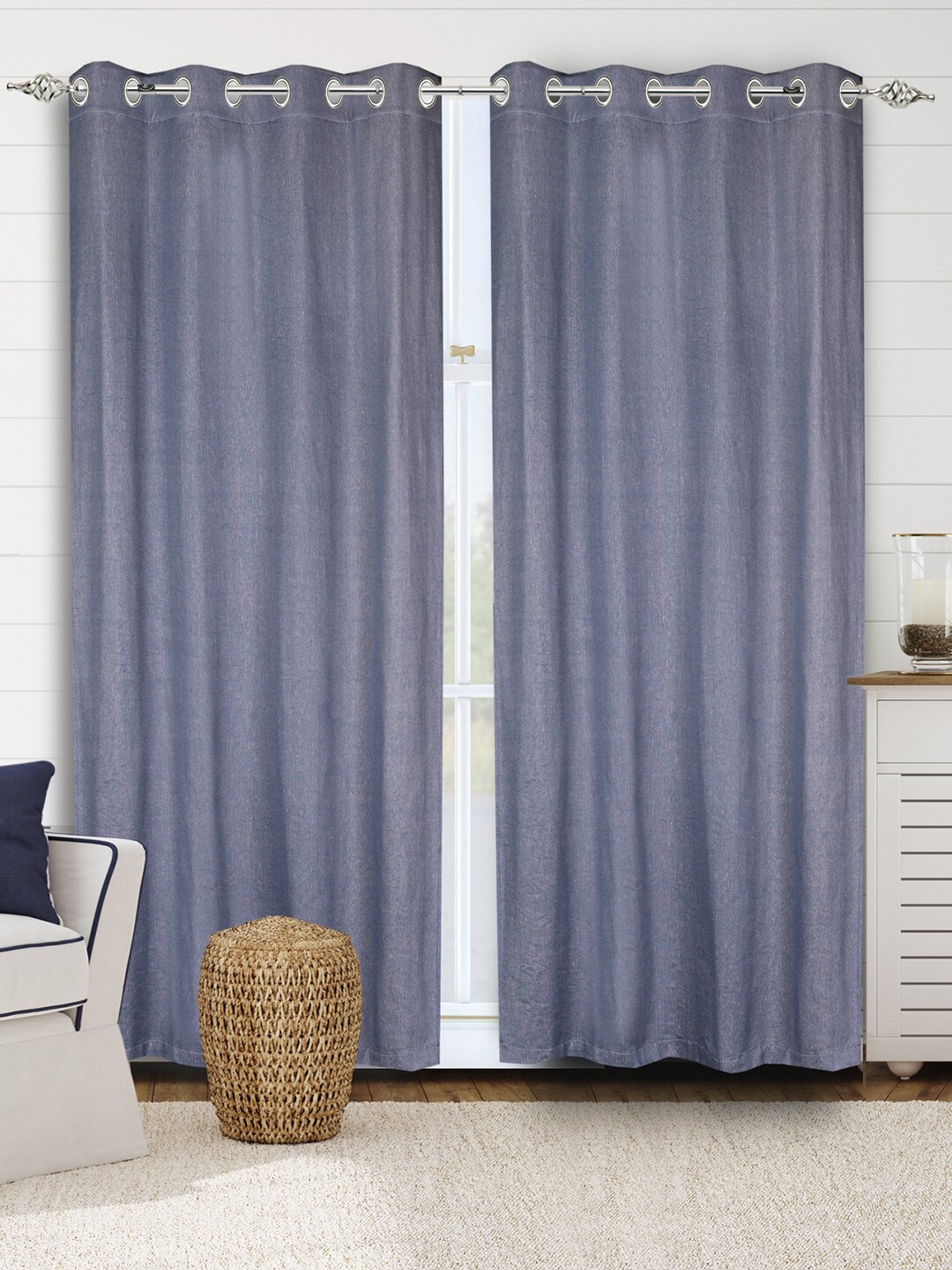 

Saral Home Plain Cotton Set of 2 Blue Long Door Curtains
