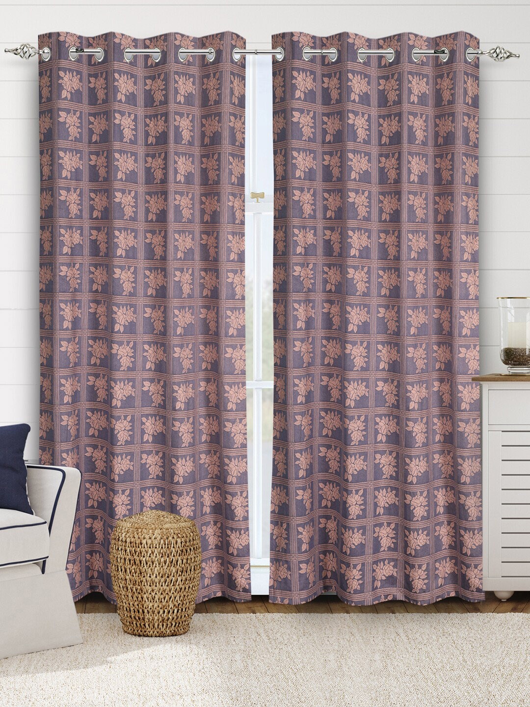 

Saral Home CHECKRO Cotton Blue. Long Door Curtains