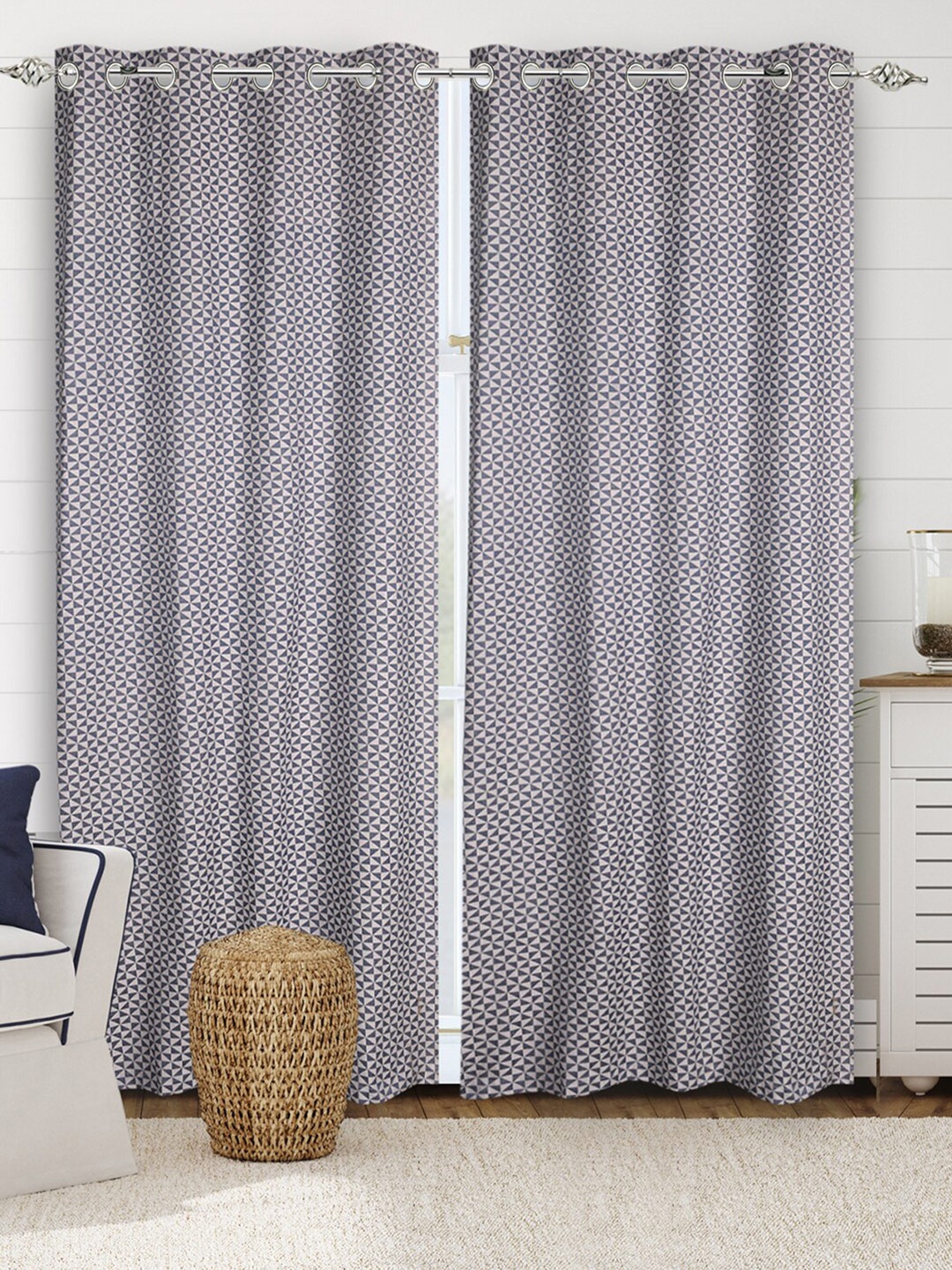 

Saral Home Firki Cotton Set of 2 Blue Long Door Curtains