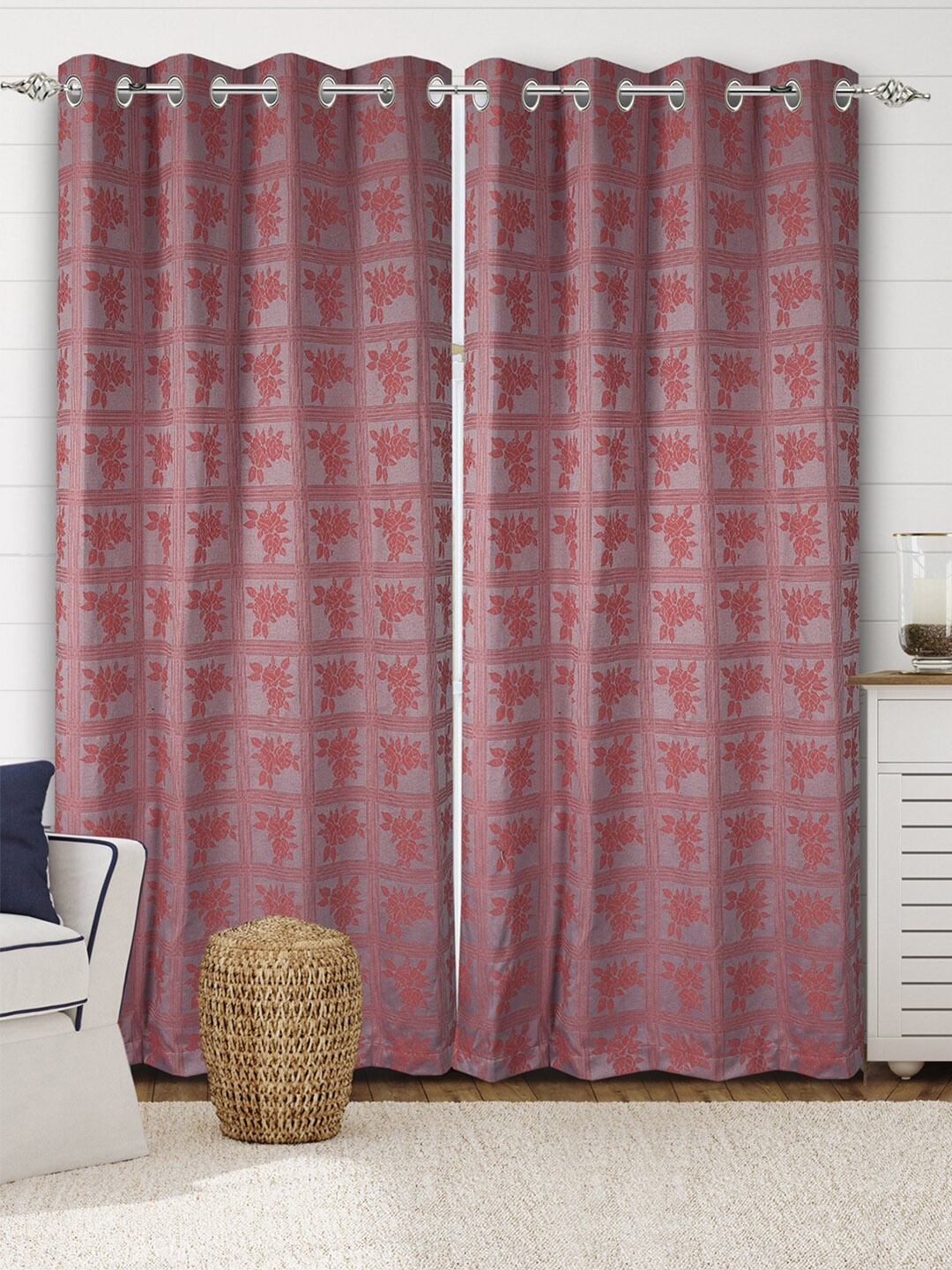 

Saral Home CHECKRO Cotton Set of 2 Rust Long Door Curtains