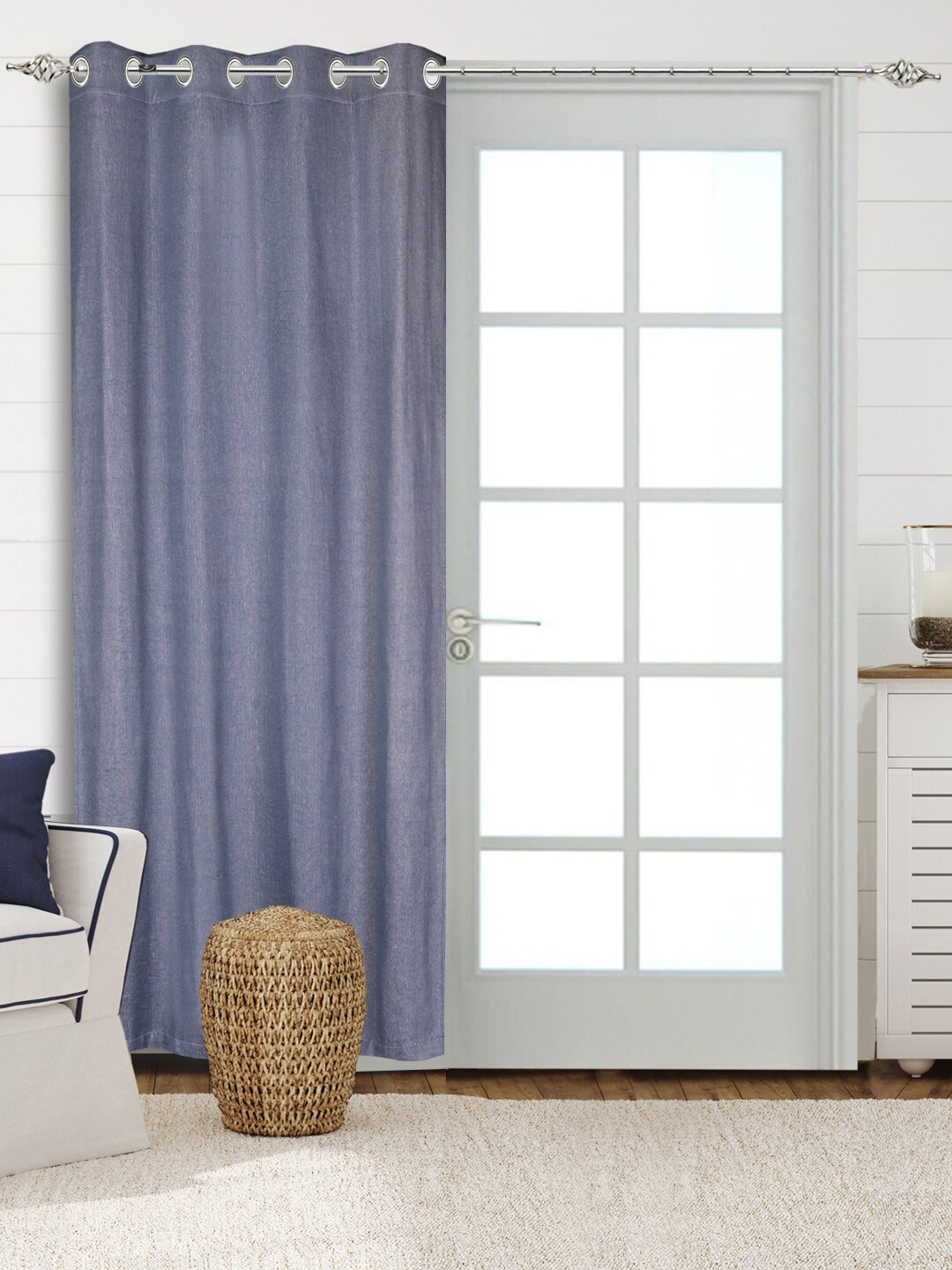 

Saral Home Plain Cotton Set of 1 Blue Long Door Curtains
