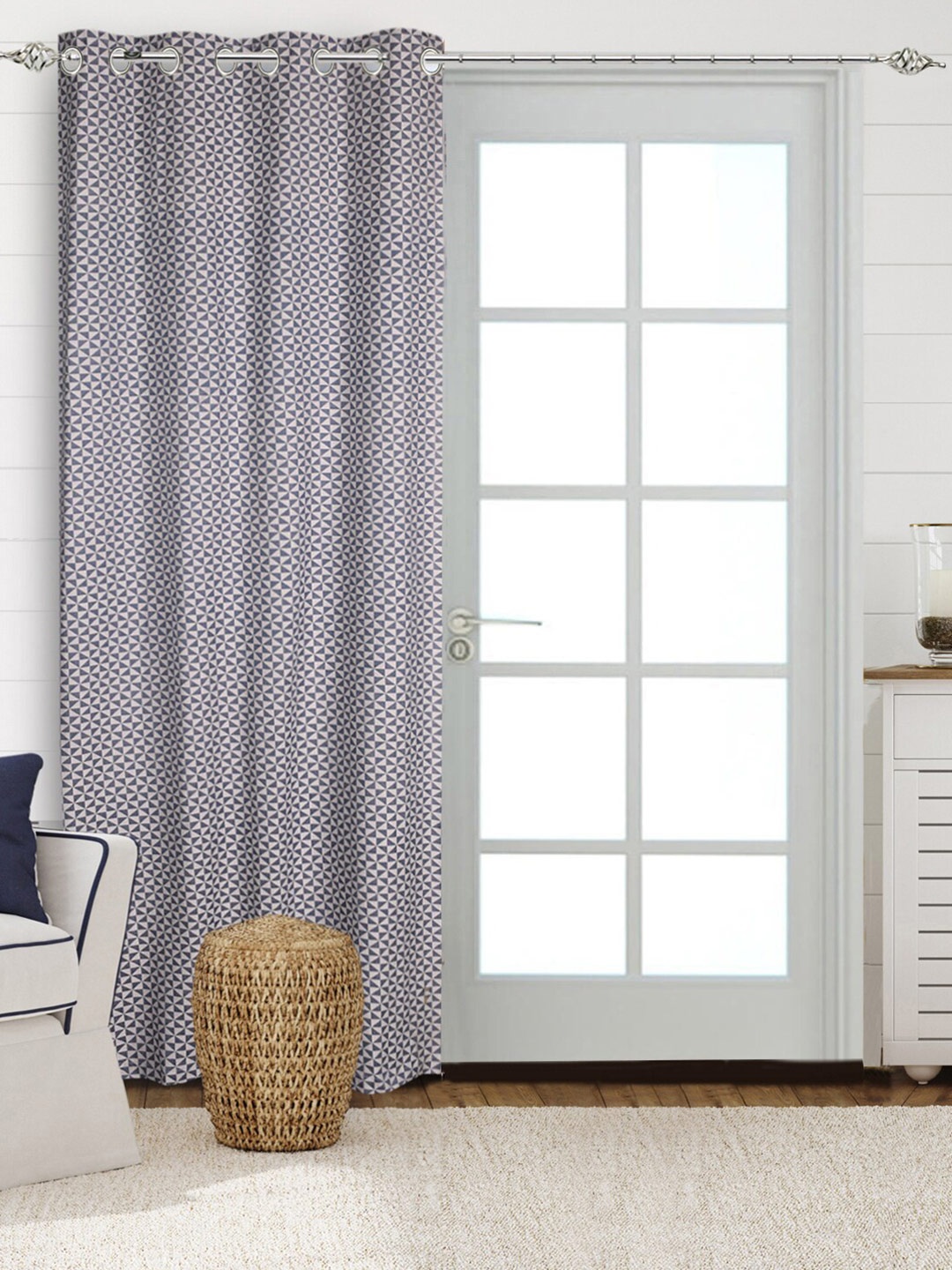 

Saral Home Firki Cotton Blue. Long Door Curtains, Grey