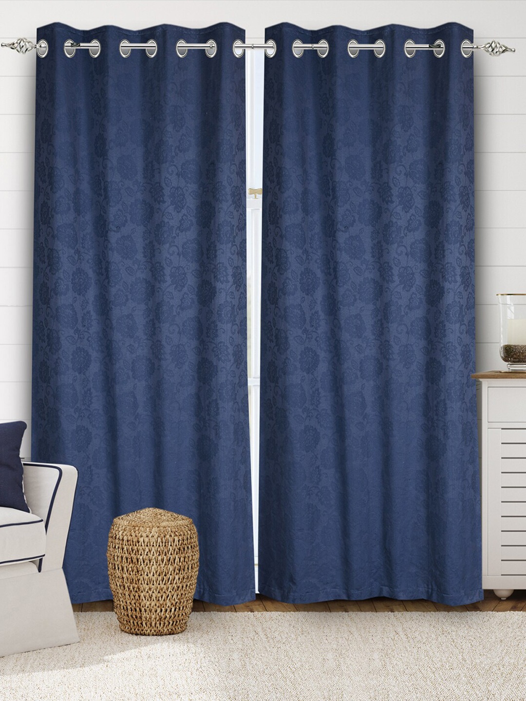 

Saral Home Jardin Cotton Blue. Long Door Curtains