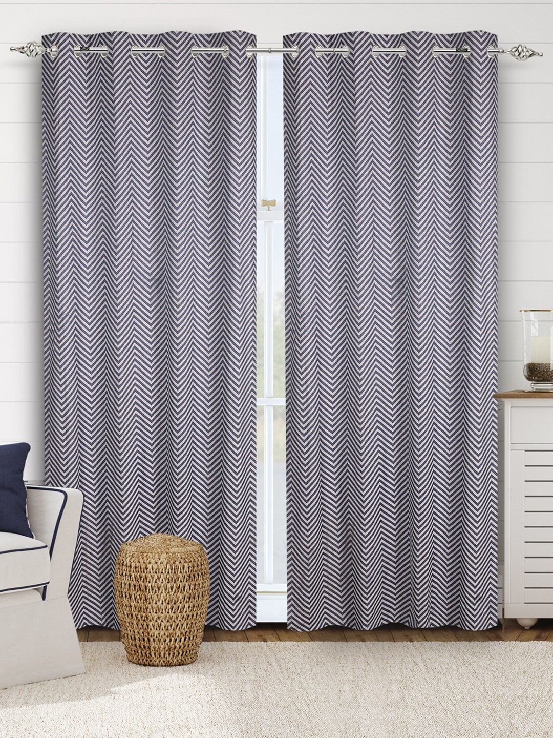 

Saral Home Chevron Cotton Blue. Long Door Curtains