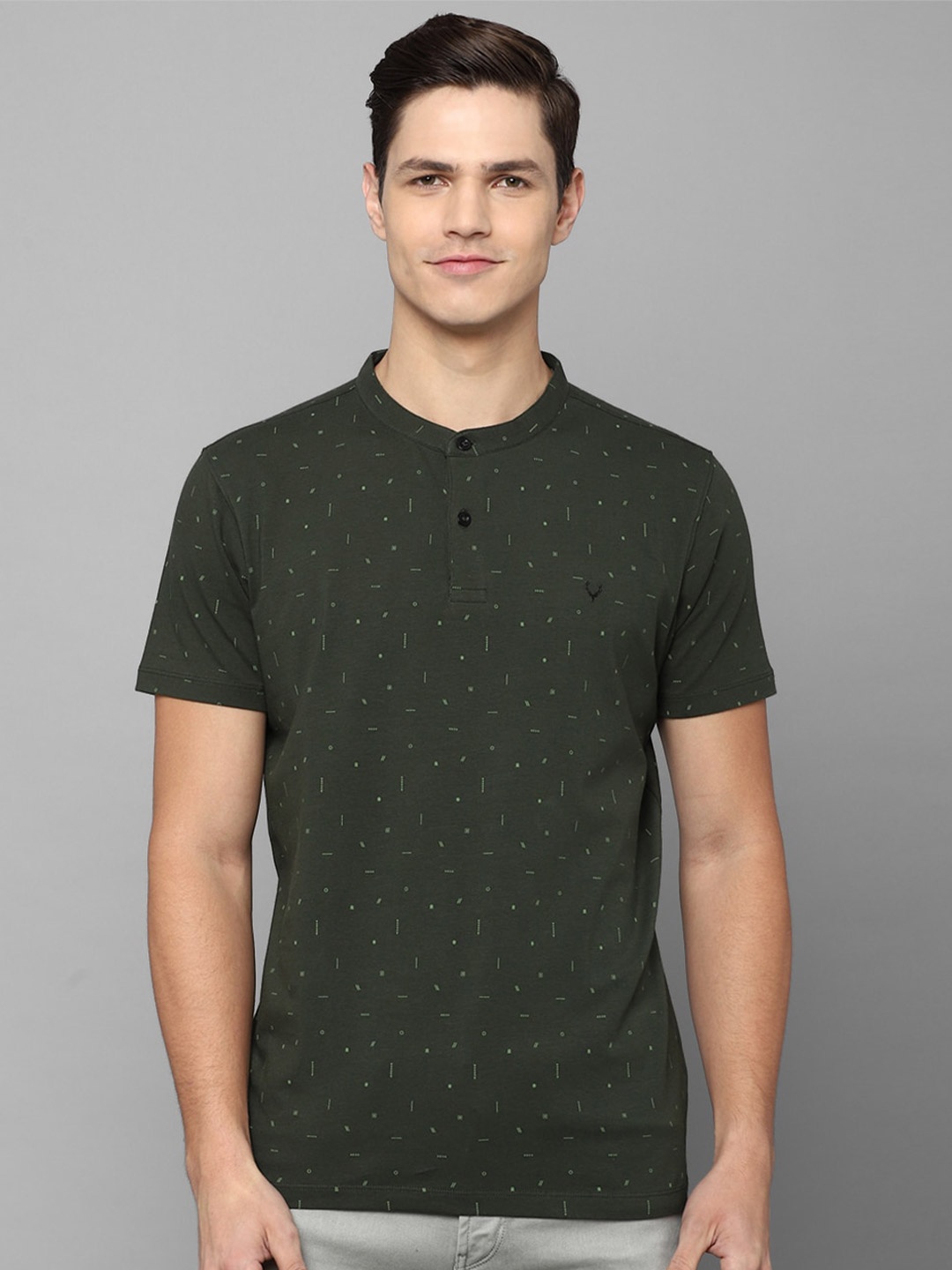 

Allen Solly Sport Men Olive Green Printed Cotton Henley Neck T-shirt