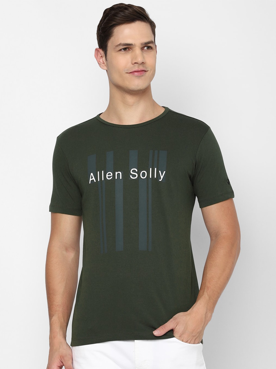 

Allen Solly Sport Men Olive Green Typography Printed Cotton T-shirt