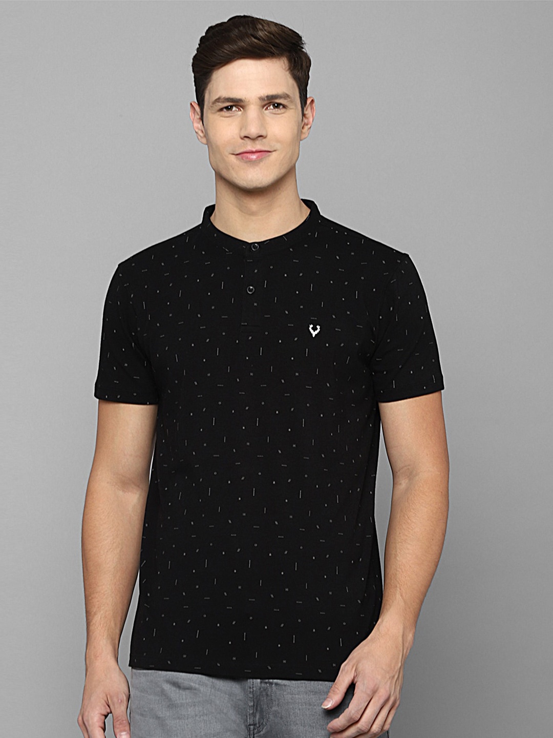 

Allen Solly Sport Men Black Printed Cotton Mandarin Collar T-shirt