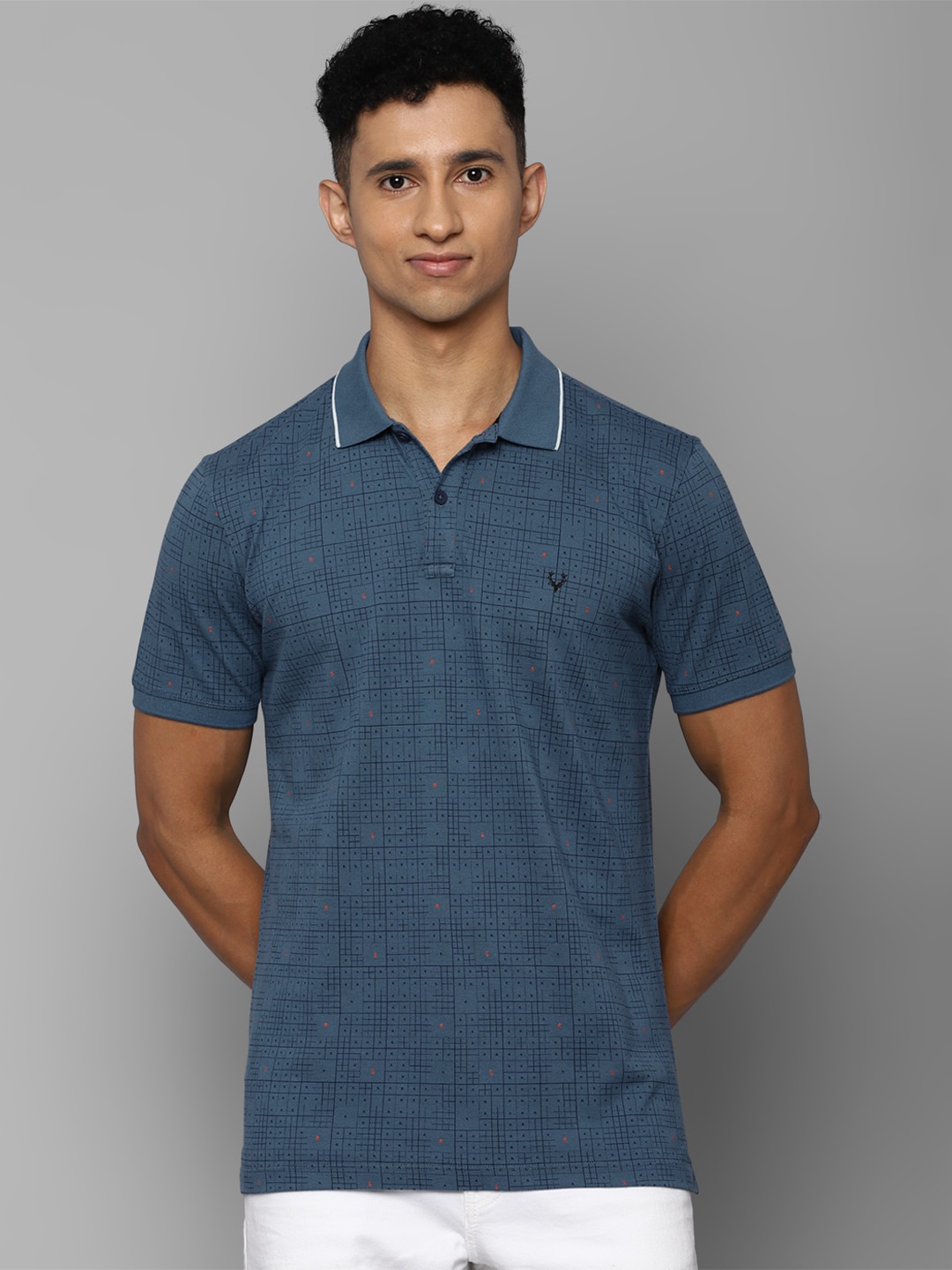 

Allen Solly Sport Men Blue Printed Cotton Polo Collar T-shirt