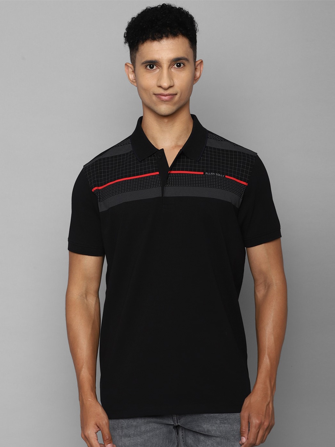 Allen Solly Sport Men Black Printed Cotton Polo Collar T-shirt