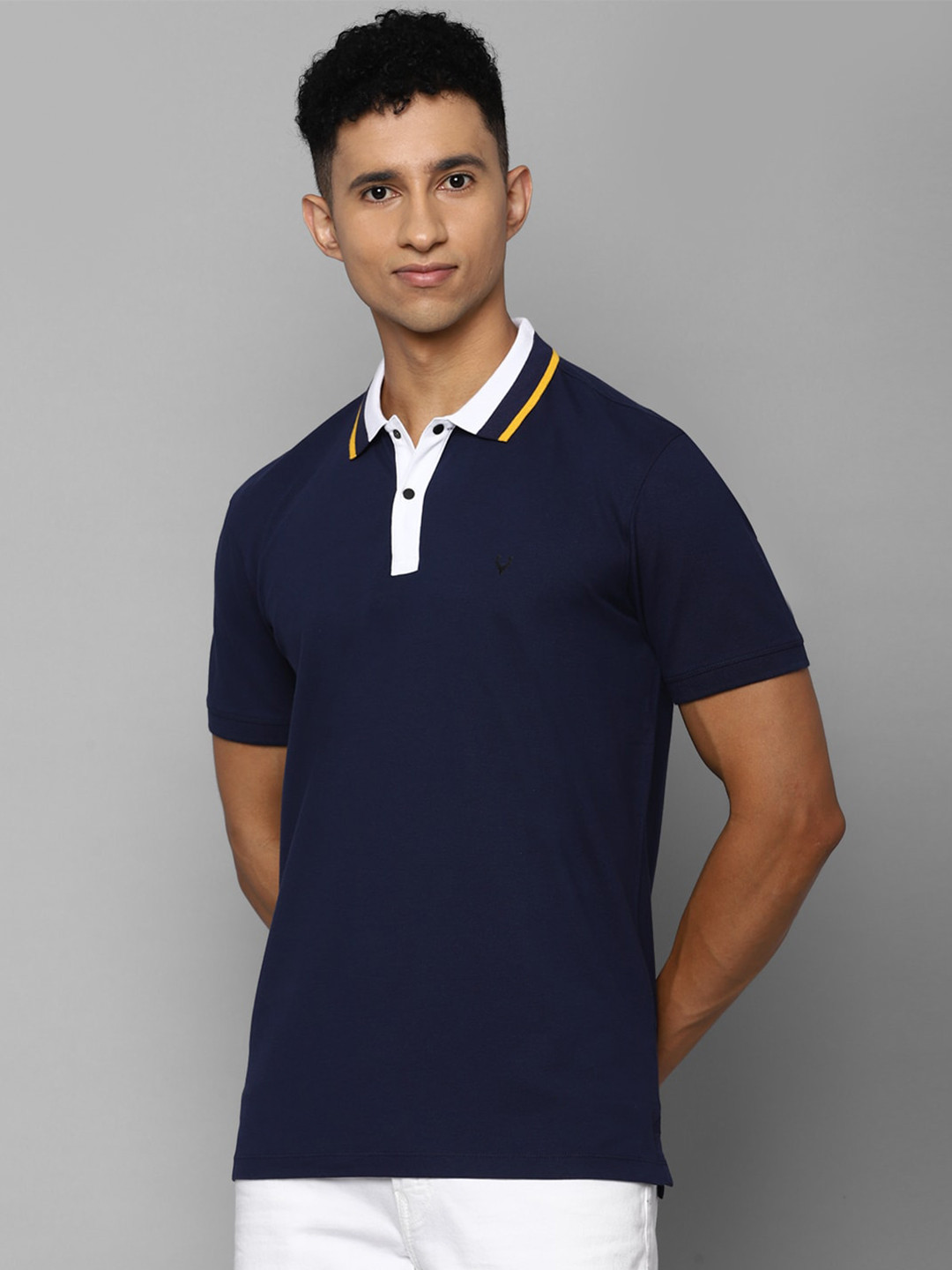 

Allen Solly Sport Men Navy Blue Solid Cotton Polo Collar T-shirt