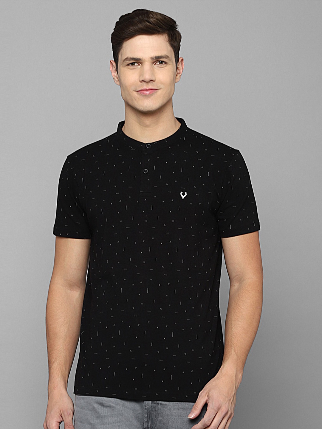 

Allen Solly Sport Men Black Printed Cotton Mandarin Collar T-shirt