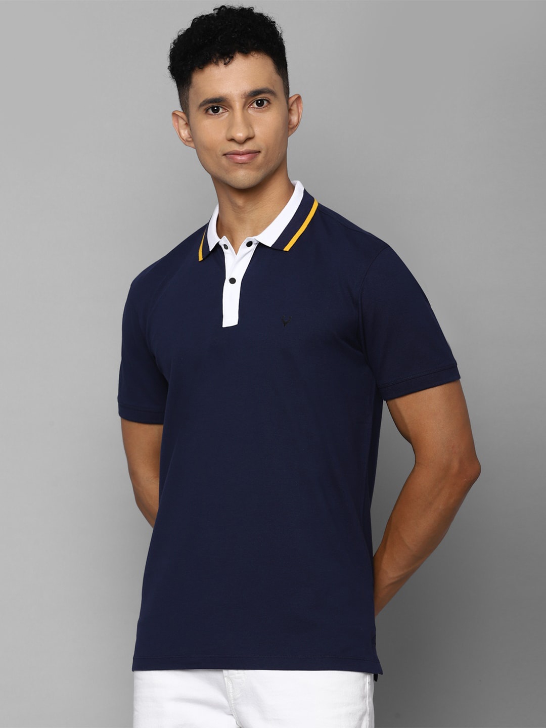 

Allen Solly Sport Men Navy Blue Solid Cotton Polo Collar T-shirt