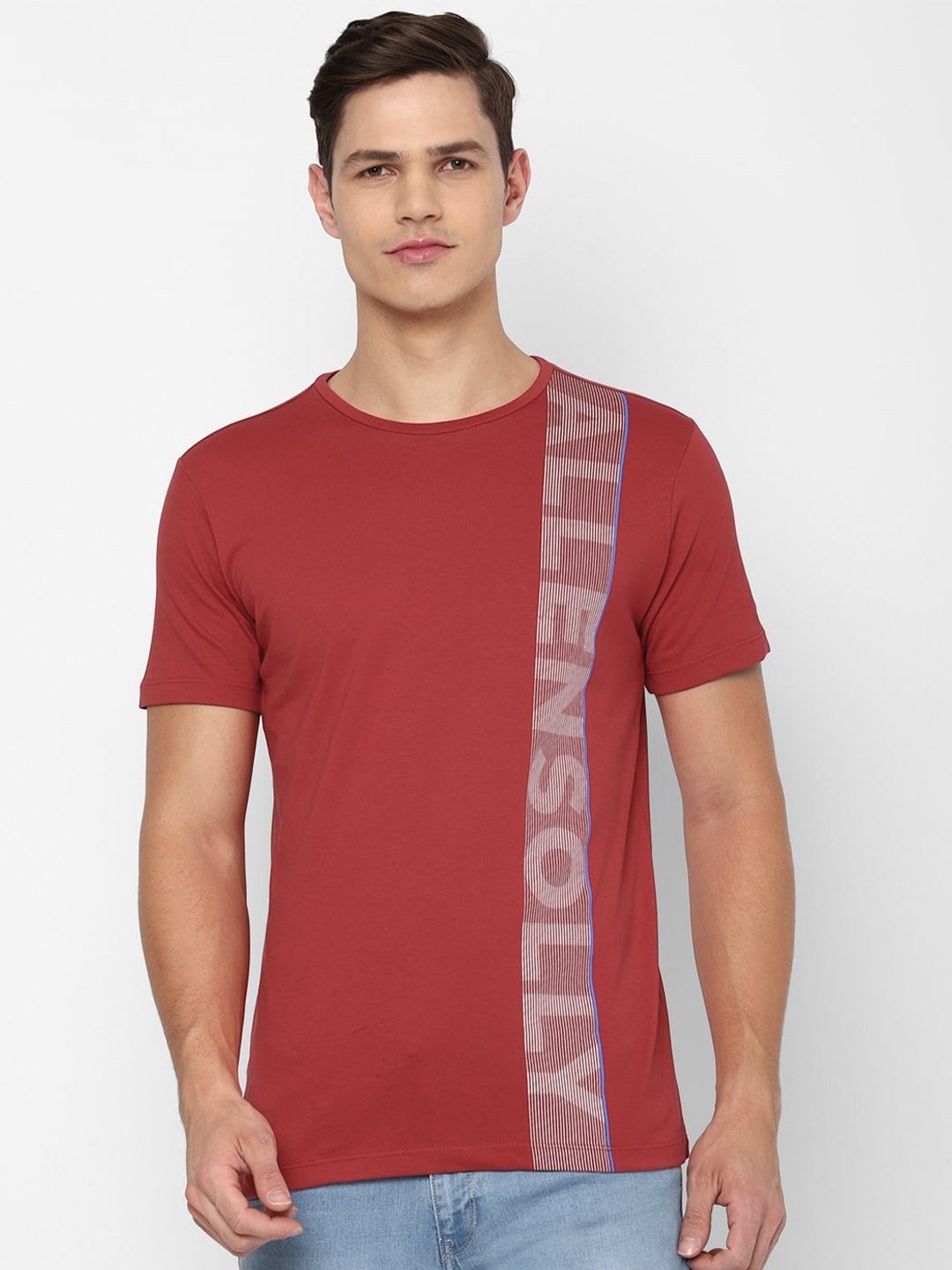 

Allen Solly Sport Men Maroon Typography Printed Cotton T-shirt