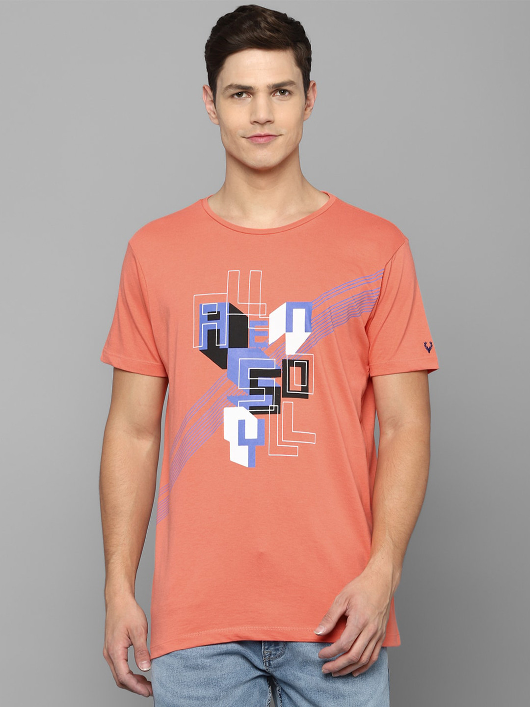 

Allen Solly Sport Men Peach Typography Printed Cotton T-shirt