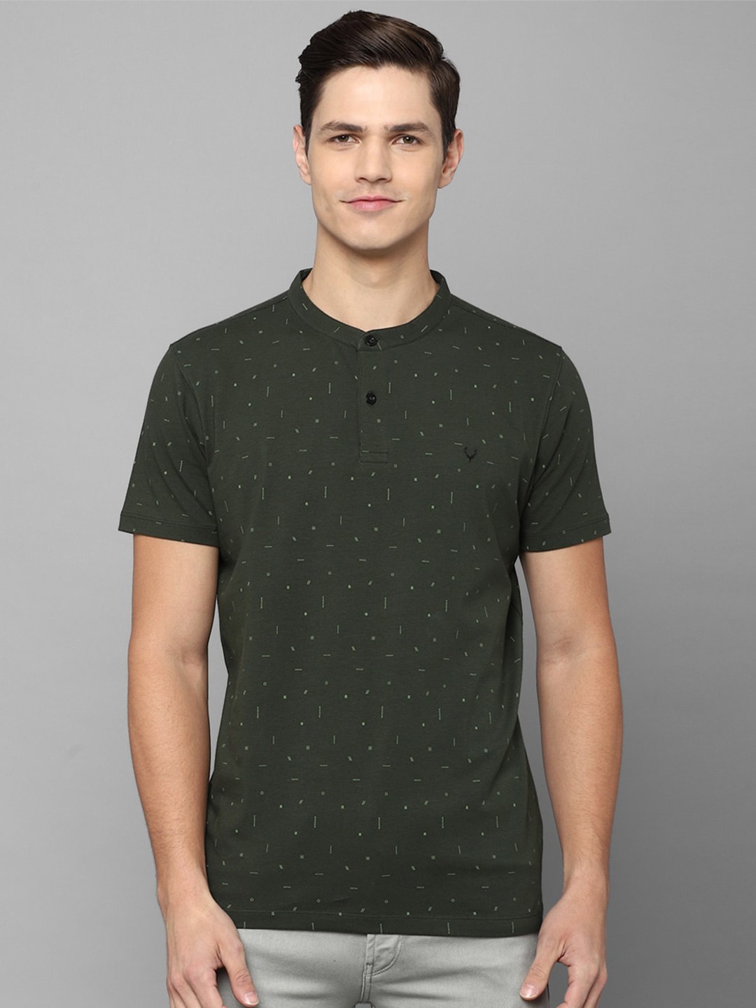 

Allen Solly Sport Men Olive Green Printed Cotton Henley Neck T-shirt