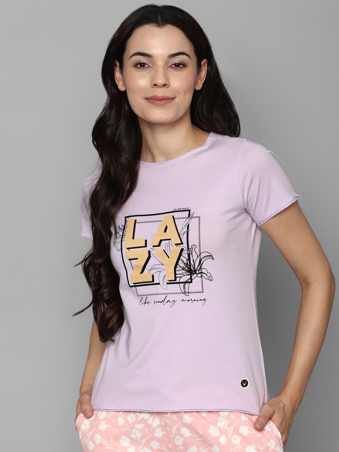 

Allen Solly Woman Women Purple Typography Printed Cotton T-shirt