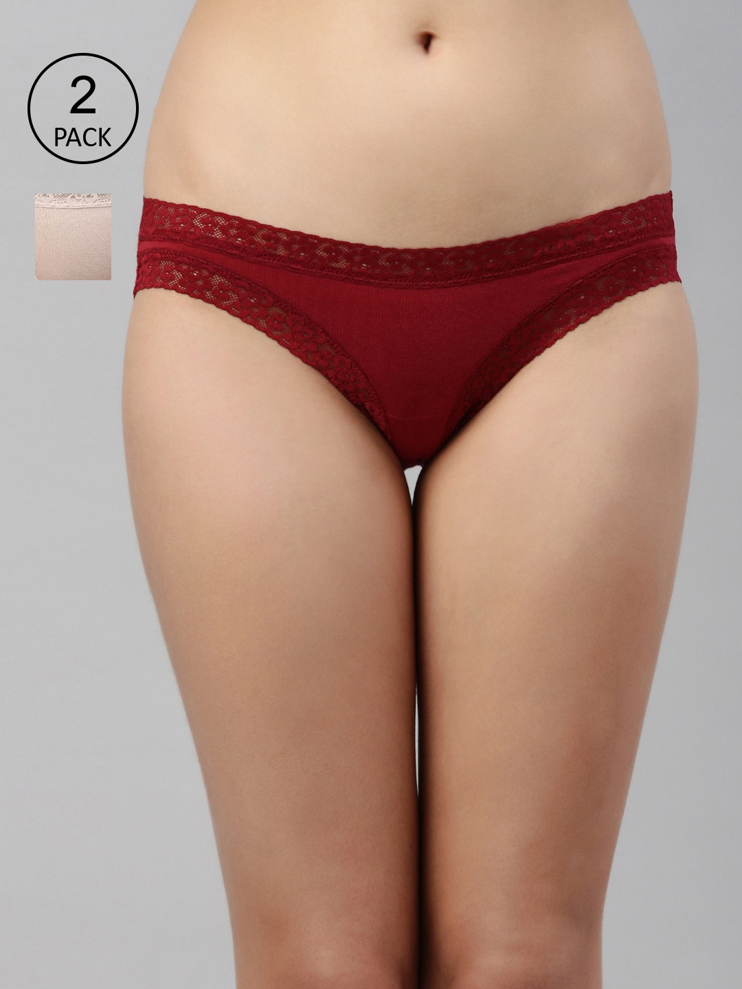 

Enamor Pack of 2 Peach & Maroon Antimicrobial Bikini Briefs