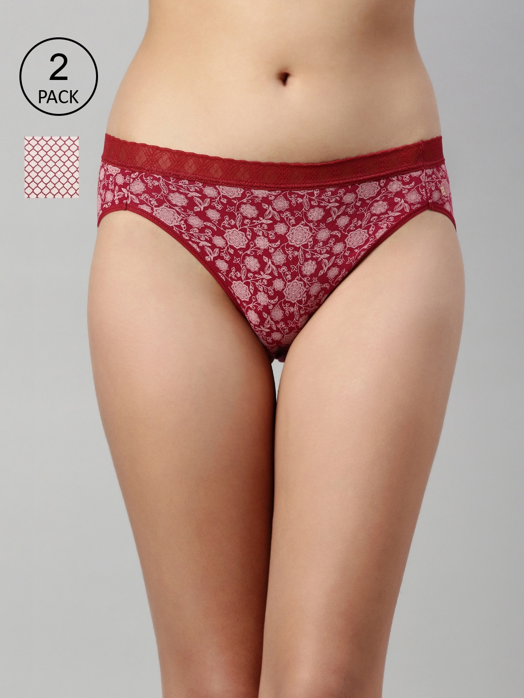 

Enamor Pack of 2 Maroon & White Printed Antimicrobial HipstersCH06