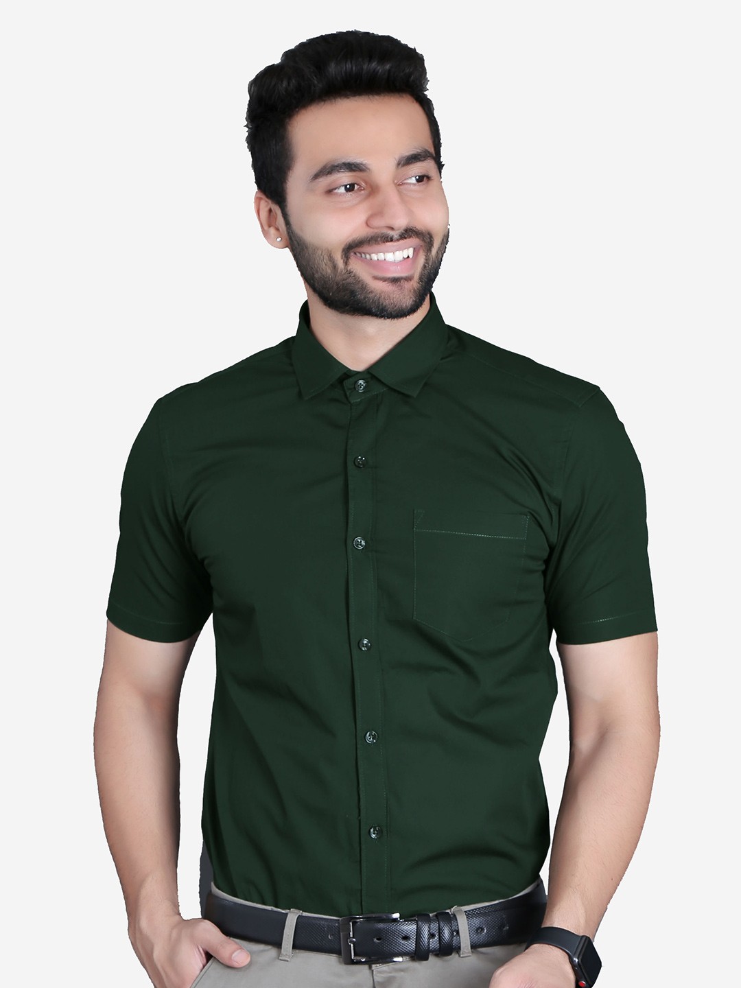 

5TH ANFOLD Men Olive Green Slim Fit Pure Cotton Formal Shirt