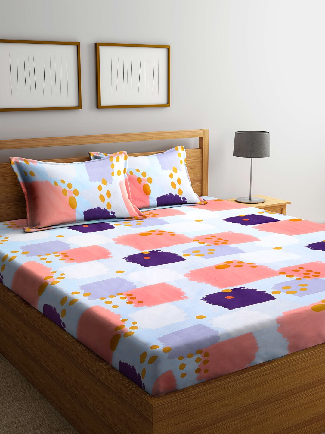 

KLOTTHE Violet & Peach-Coloured 300 TC King Bedsheet with 2 Pillow Covers