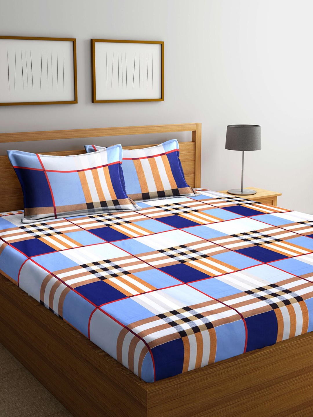 

KLOTTHE Multicoloured Geometric 300 TC King Bedsheet with 2 Pillow Covers, Multi