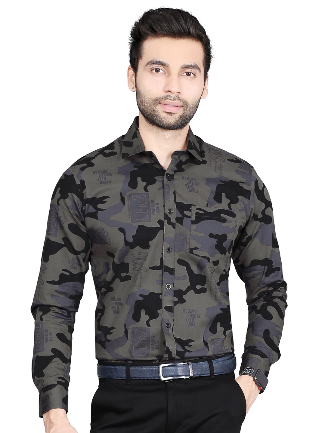 

5TH ANFOLD Men Grey Slim Fit Printed Formal Shirt
