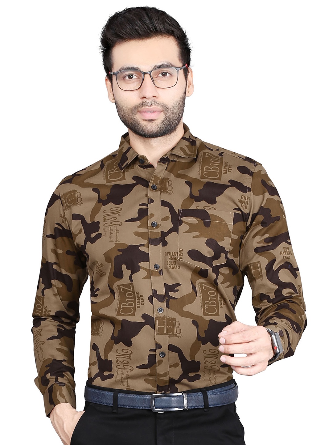 

5TH ANFOLD Men Khaki Slim Fit Printed Casual Shirt