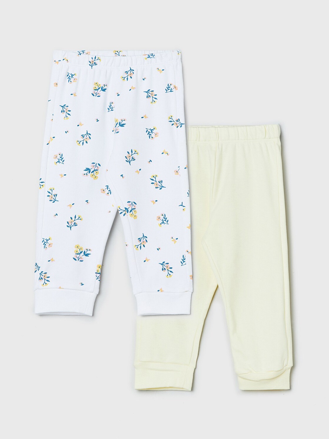 

max Girls White & Yellow Pack of 2 Printed Cotton Lounge Pants