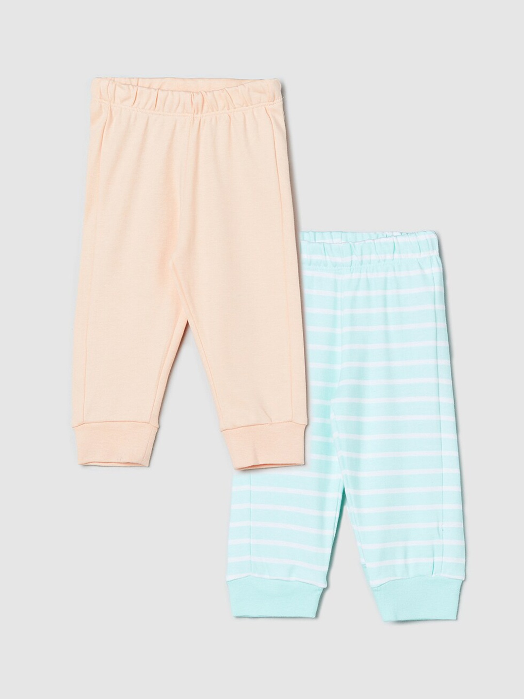 

max Girls Peach-Coloured Striped Joggers Trousers