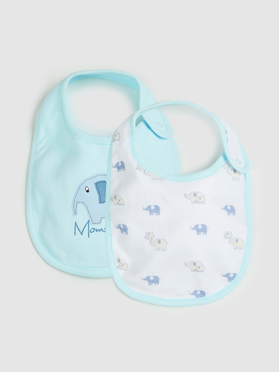 

max Pack of 2 Blue & White Printed Cotton Bibs