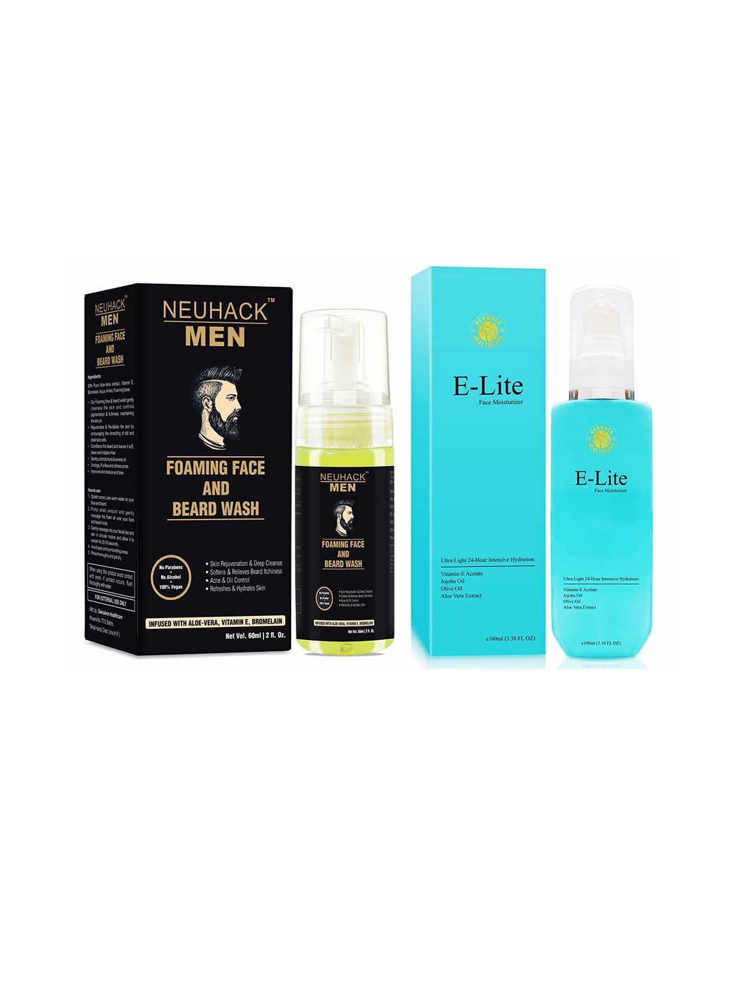 

Neuhack Men Set of Foaming Face & Beard Wash 60ml & Vitamin E Face Moisturizer 100ml, Black