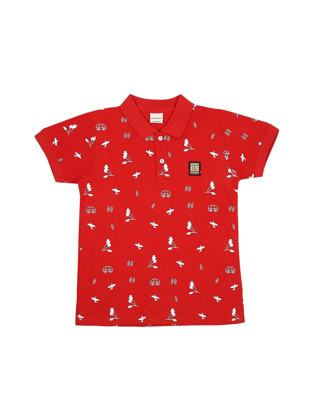 

RAINE AND JAINE Boys Red Printed Cotton Polo Collar T-shirt