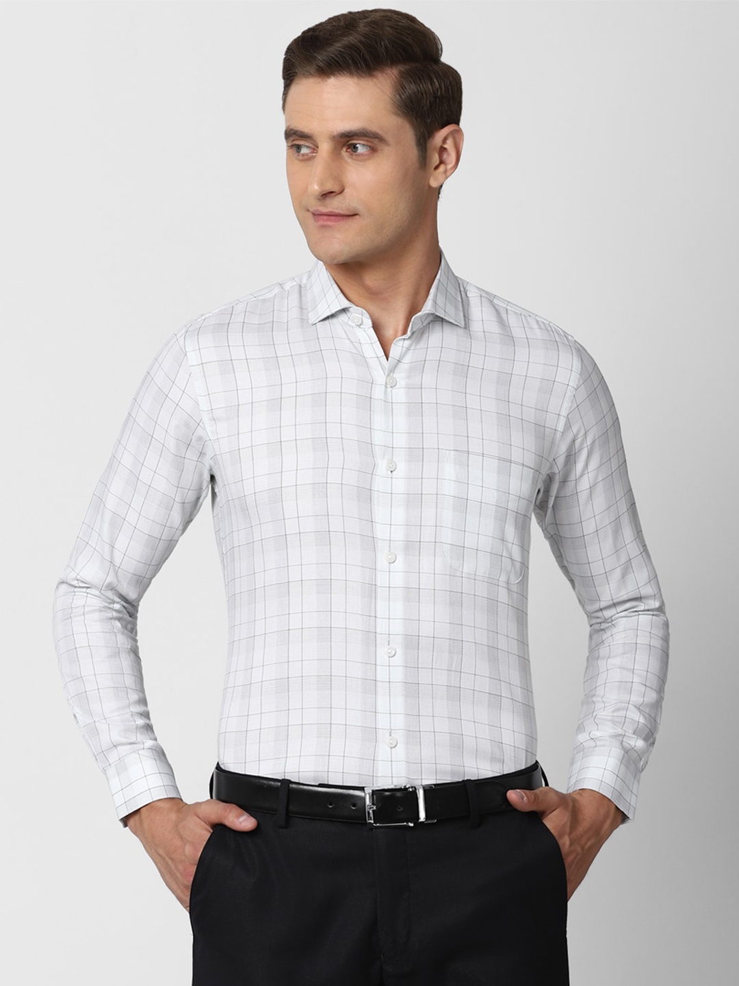 

Peter England Elite Men Grey Checked Formal Shirt