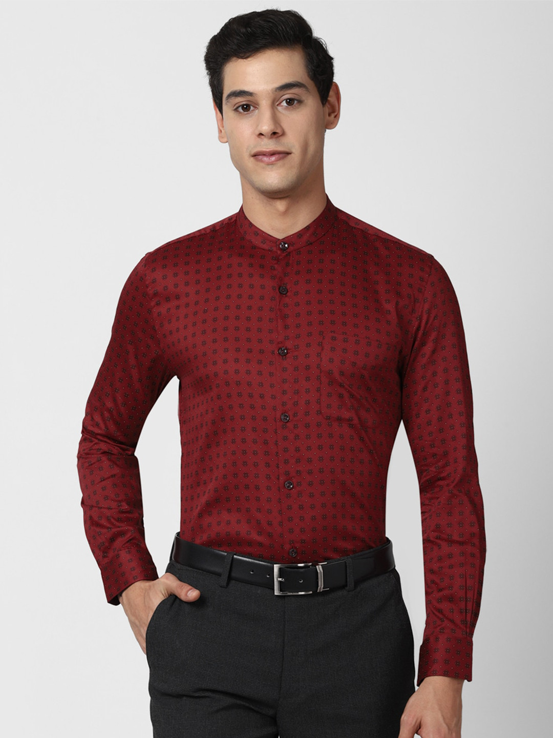 

Peter England Elite Men Maroon Slim Fit Printed Formal Shirt