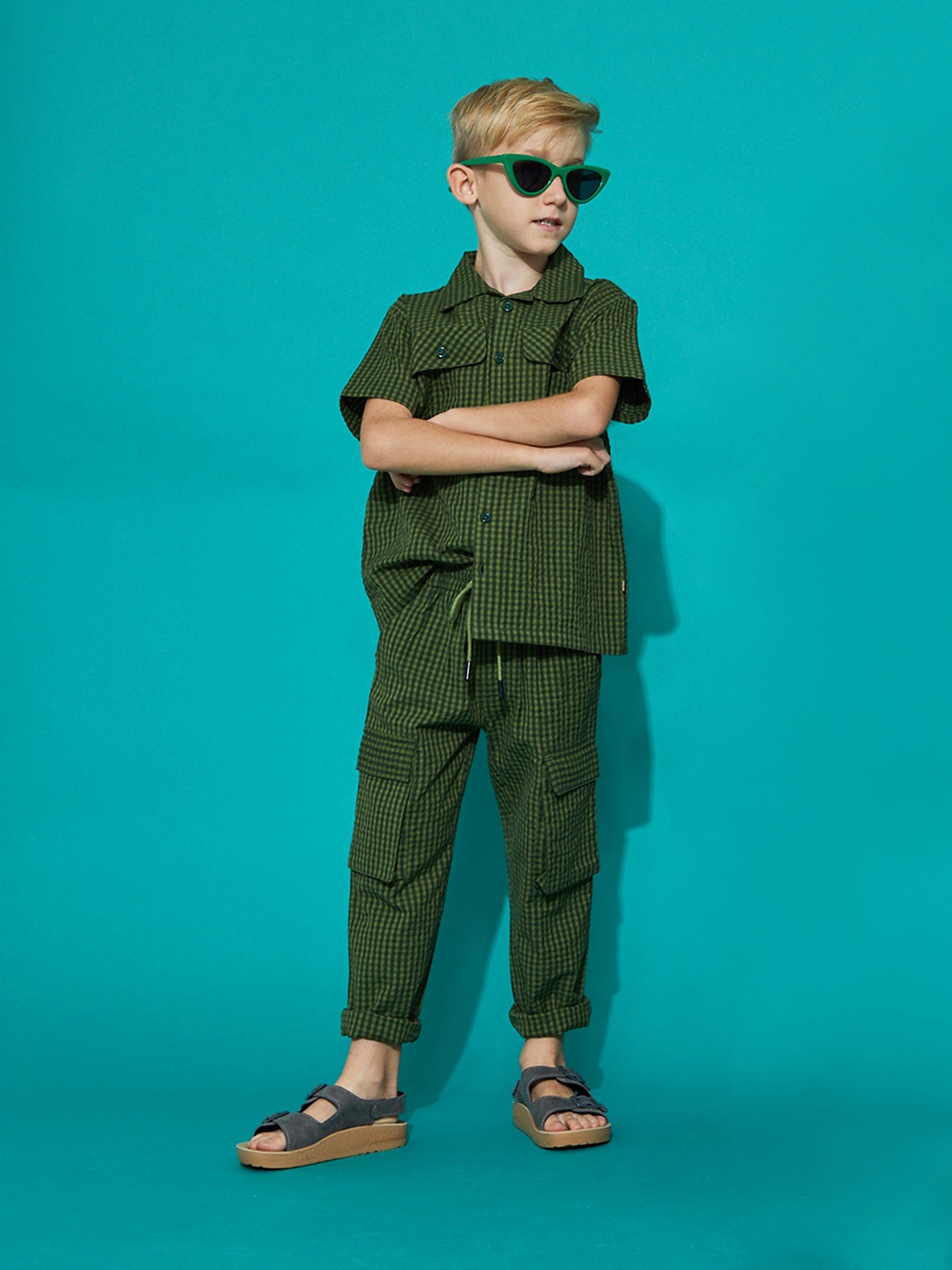 

Cherry Crumble Boys Green Checked Clothing Set