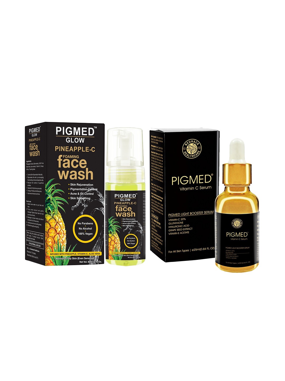 

Neuhack Set of Pineapple C Foaming Face Wash 60 ml & Pigmed Vitamin C Serum 25 ml, Black
