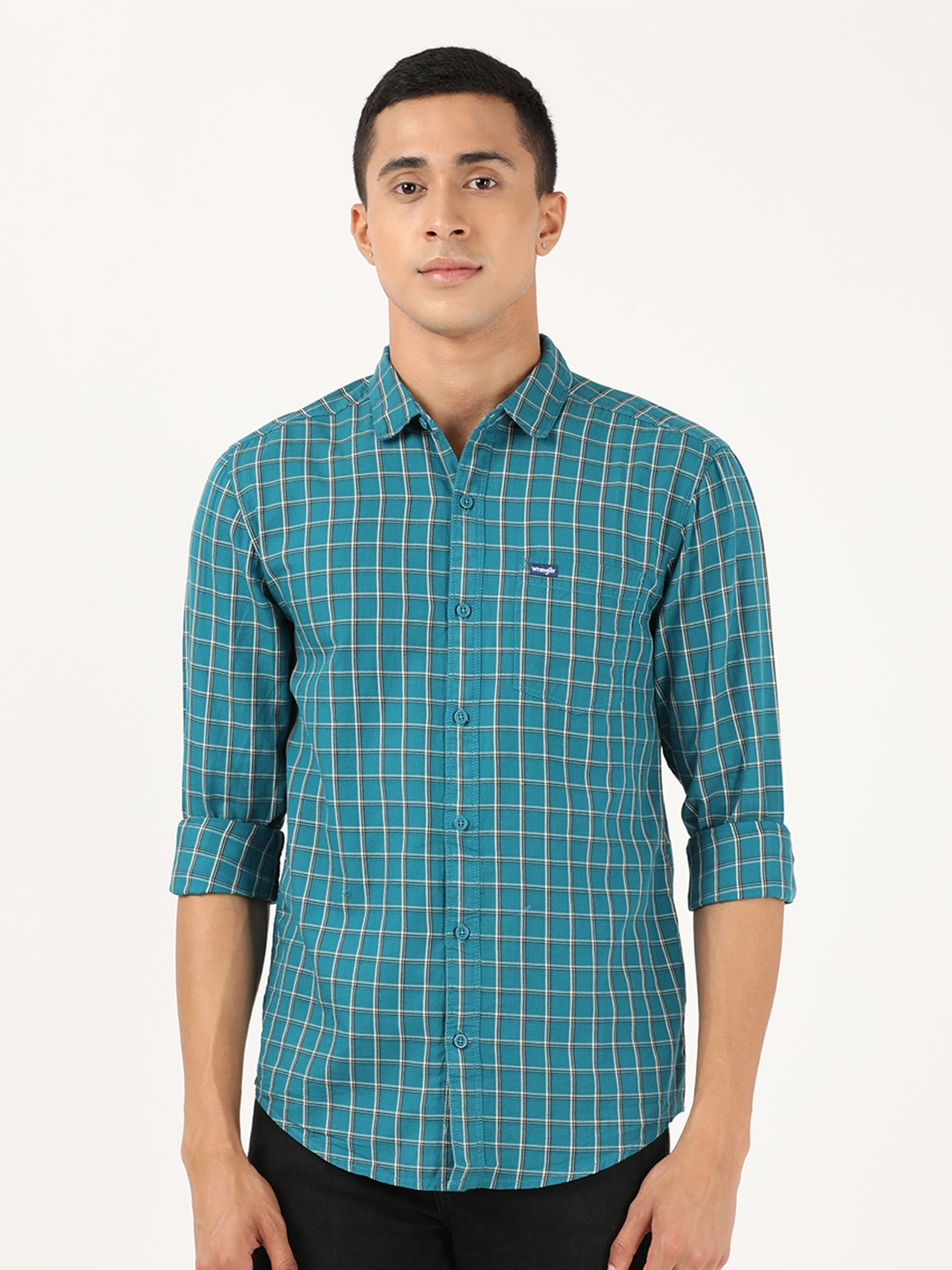 

Wrangler Men Blue Classic Slim Fit Tartan Checked Casual Shirt