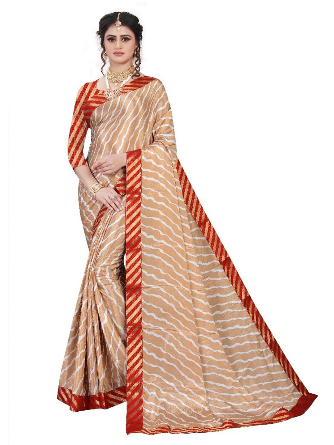 

LAHEJA Brown & Red Leheriya Printed Saree