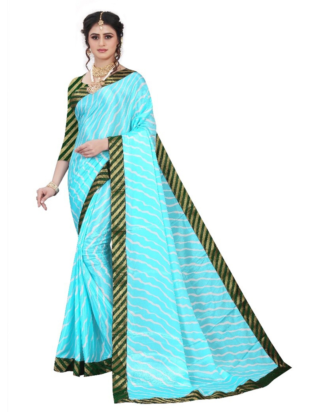 

LAHEJA Blue & Green Leheriya Printed Saree