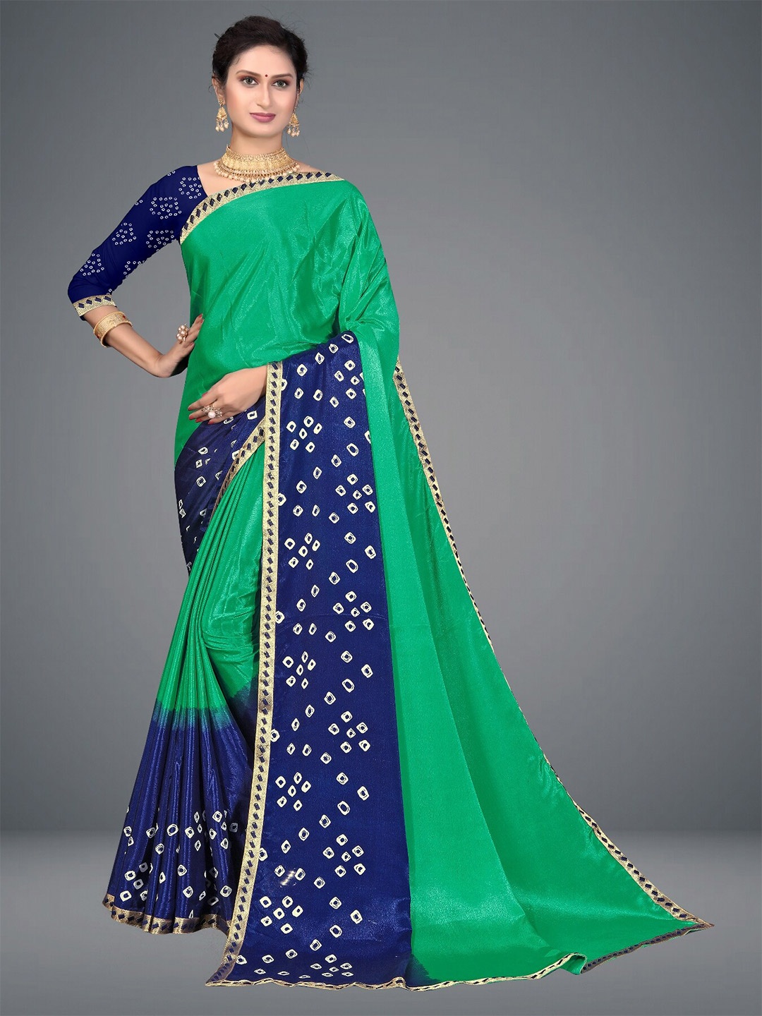 

LAHEJA Green & Blue Bandhani Saree