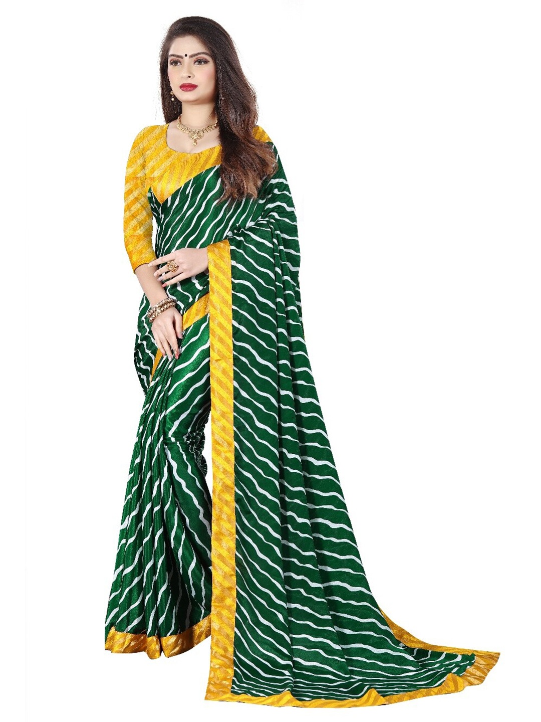 

LAHEJA Green & Yellow Leheriya Printed Saree