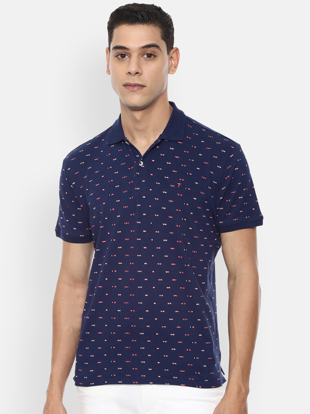 

Louis Philippe Sport Men Navy Blue Printed Cotton Polo Collar Slim Fit T-shirt