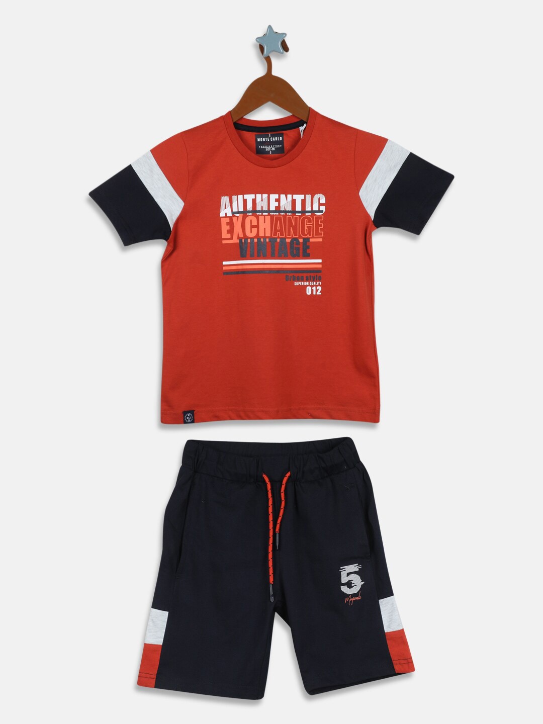

Monte Carlo Boys Rust & Navy Blue Printed Clothing Set